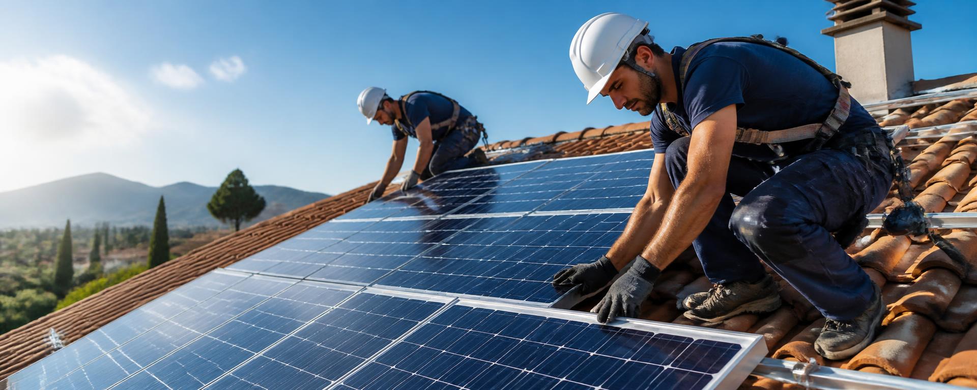Tecnici Gruppo Rizzuti durante l'installazione di un impianto fotovoltaico